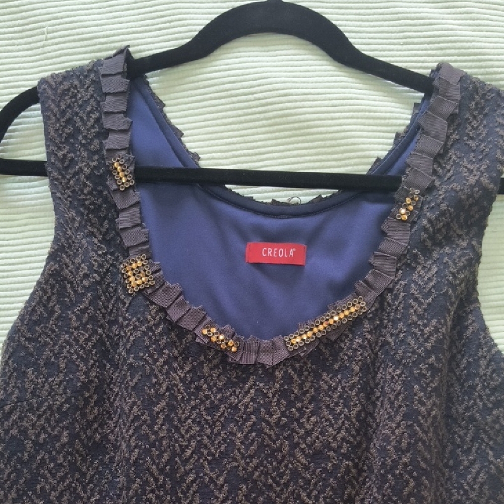 Gorgeous Creola Italian Navy and Brown Embellished Knit Dress